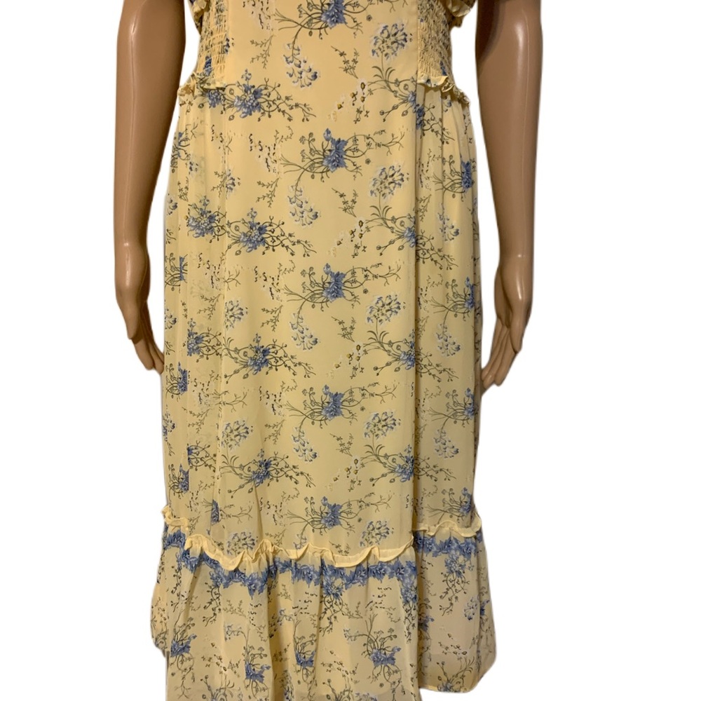 Yellow Floral Ruffle Midi Dress Size Large - Picture 5 of 7